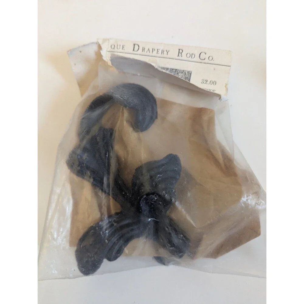ADR Antique Drapery Rod Co Leaf Branch Finials Pair Soft Black Curtain Rod TX
